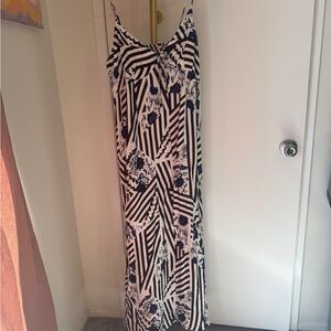 Anthropologie Black and White Geometric Floral Maxi Dress